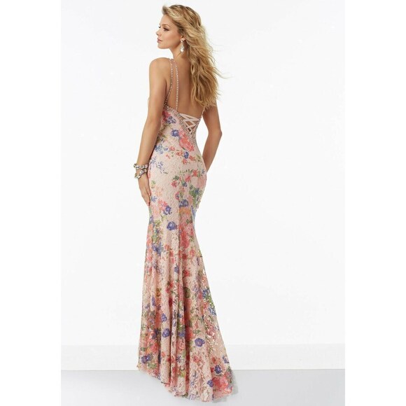 Morilee Floral Lace Prom Dress 99117 Pink Bouquet - Picture 2 of 10